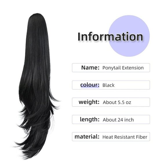 ponytail extension,24" claw clip hair extensions ponytail Long straight Hair Ext - Picture 2 of 9